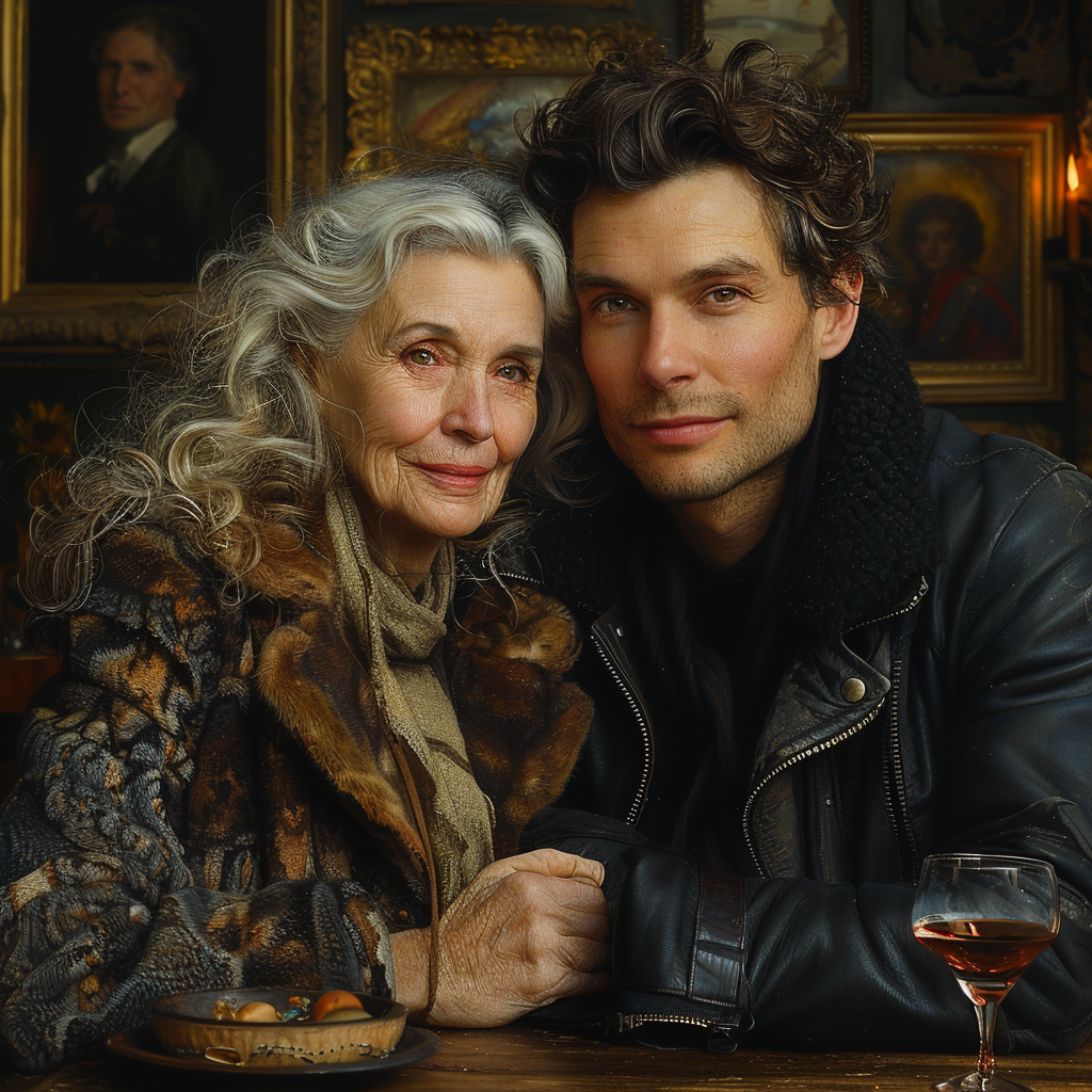 Older woman and young man in cozy setting