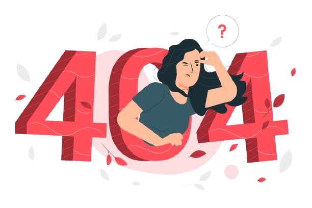 404 error, confused woman illustration