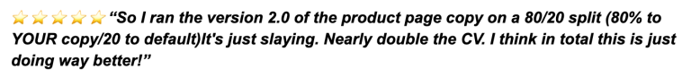 Five-star review on product copy performance improvement.